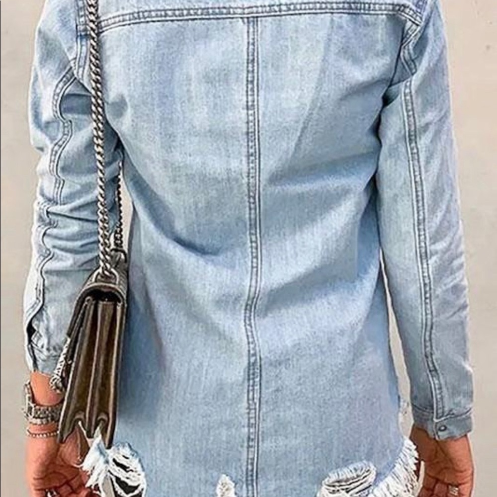 Distressed Denim Shacket - Picture 2 of 3